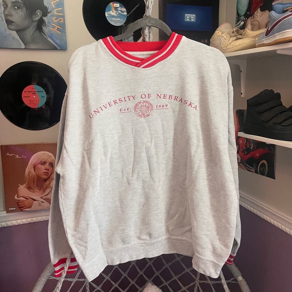 vintage red and grey university of nebraska crewneck